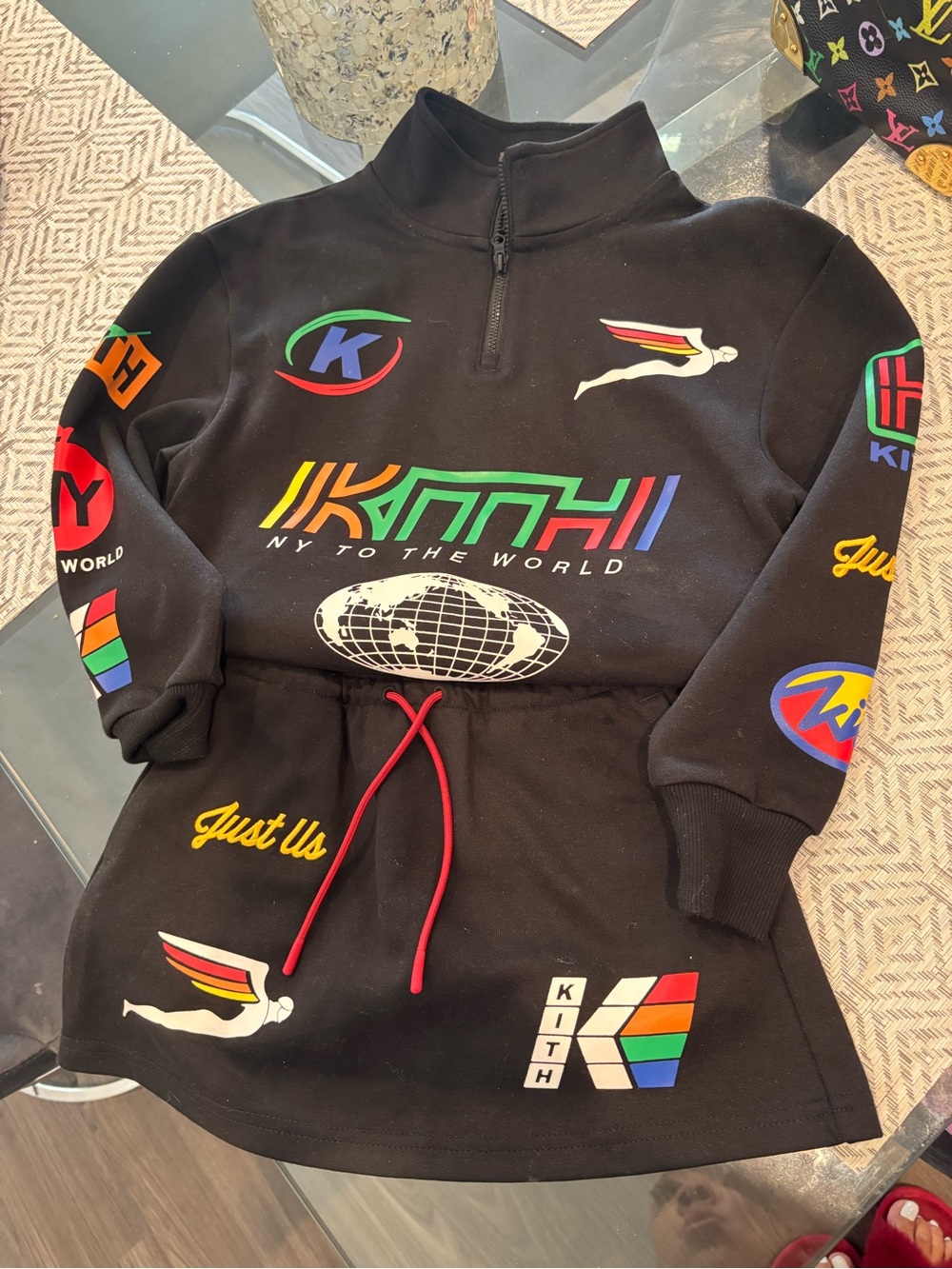 Kith Black Half-Zip Sweatshirt Dress with Multicolor Logos